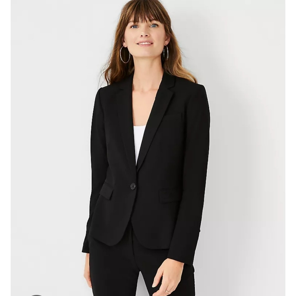 Ann Taylor Women's Black Single Button Notch Lapel Suit Classic Blazer Size 8